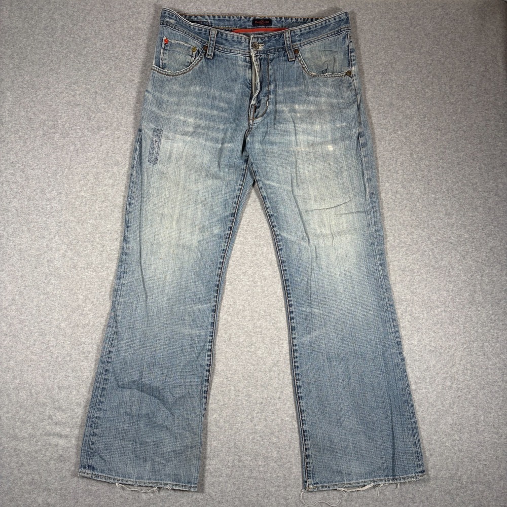 VTG 90s Marc Ecko Jeans Mens 33x30 Blue Denim Bootcut Distressed 5-Pocket
